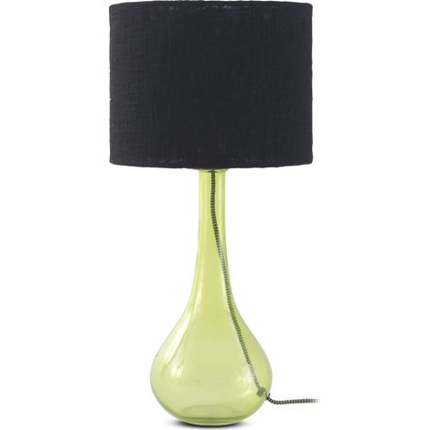 Lampe de table en cristal vert avec abat jour coton noir - Vert cristal et noir profond (1/4)