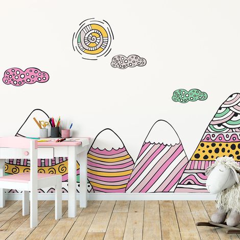 Stickers muraux enfants - Décoration chambre bébé - Autocollant Sticker mural géant enfant montagnes scandinaves AMIKA - 40x60cm (1/5)