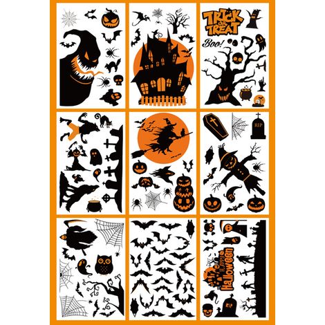Autocollants Fenêtre Halloween - PVC Double Face - Pour Vitre Miroir Carrelage Métal - Décor Intérieur Bureau Maison École - Lot de 12 (1/5)