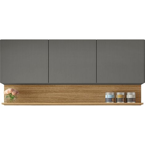 Beaux Meubles Pas Chers – Haut de cuisine 3 portes 4 niches imitation chêne et gris – Largeur 120 cm – Hauteur 67 cm – Profondeur 53.3 cm – Bois certifié FSC