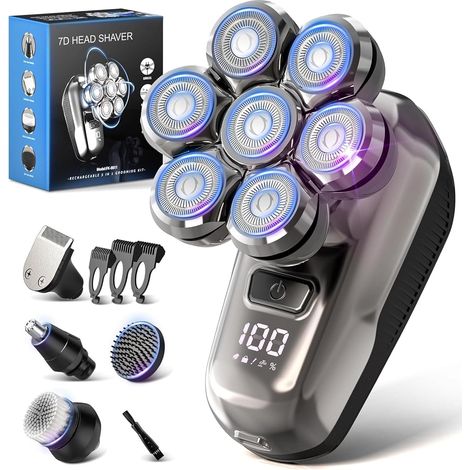 Men's Bald Head Razor, 7D Magnetic Enhanced Razor Crane Bald Man, Electric Shaver Wet/Dry Waterproof IPX7, Beard Grooming Kit with LED Display, Easy to Clean, USB-C Charging (1/5)