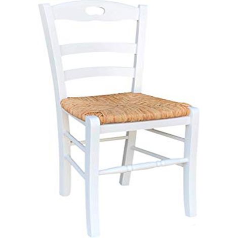 Sedia LOIRE in legno massello con seduta in paglia LACCATO BIANCO (1/2)