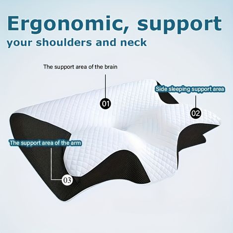 Oreiller Cervical en Mousse Mémoire de Forme – Ergonomique à Rebond Lent. Relaxation Sommeil, Idéal Dos et Côté. Mousse PU 100% (Oreiller cervical - noir et blanc).
