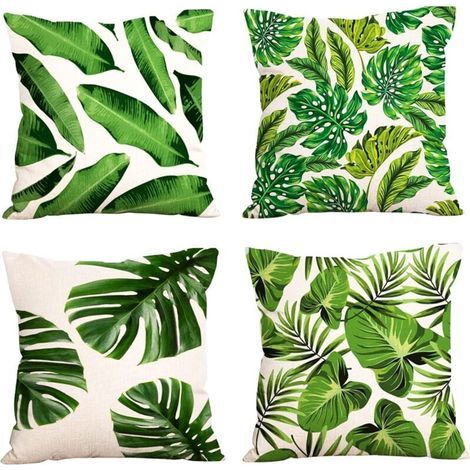 Housse de coussin imperméable d'extérieur 45 x 45 cm, housse de coussin de jardin dispersée imperméable pour meubles de canapé de banc extérieur (feuilles) (1/5)