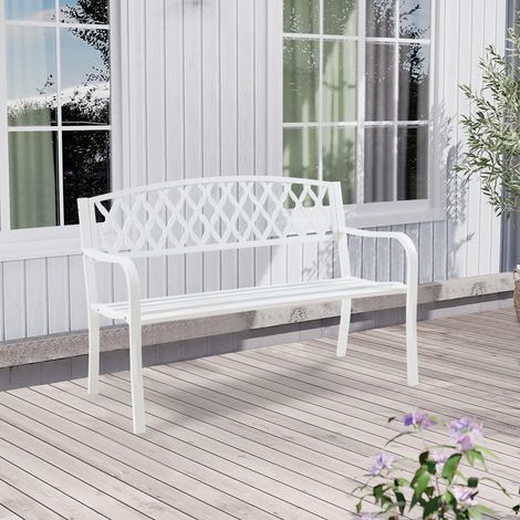 Gartenbank Opsasar Stahl 127x53,5x88 cm Weiß [casa.pro]
