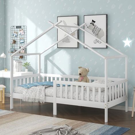 Lit pour enfant - SINGULARITY - 200x90 cm - Pin massif - Barrière de sécurité - Sommier à lattes