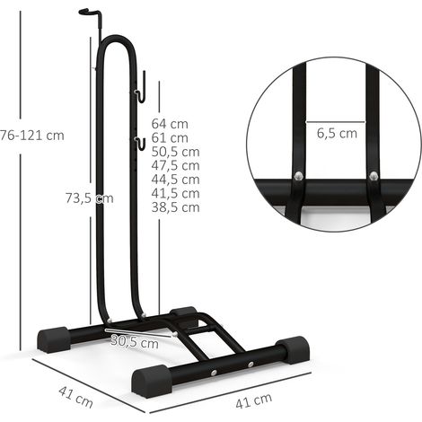Support de vélo vertical/horizontal pour vélos 24-29 pouces (700c), 41 x 41 x 76-121 cm, acier, noir (1/5)