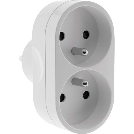 Zenitech – Multiprise biplite 2 prises 16A – Conception encastrée pour montage mural – Polycarbonate blanc pour usage résidentiel et professionnel