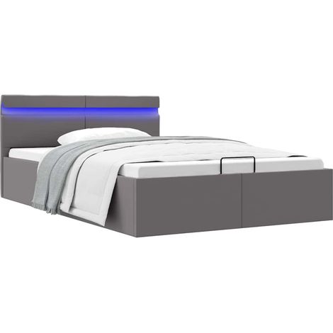 Vidaxl – Cadre de lit coffre avec rangement et LED – Similicuir gris – Mécanisme de levage à gaz – Matelas 120x200 cm non inclus