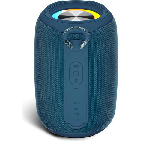 This blue portable Bluetooth speaker is waterproof, has a light-up function, a card slot, a subwoofer, loud volume, a co (1/3)