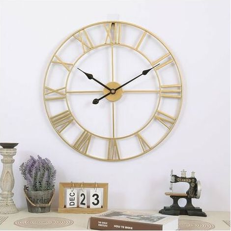 Large Round Metal Wall Clock Vintage Silent Non Ticking Battery Operated 40cm Living Room Clocks Bedroom Gold Kitchen Decor (1/4)