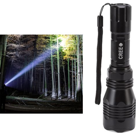 Lampe torche LED à lumière blanche haute luminosité, portée de 300 m, idéale pour la randonnée et la chasse en extérieur. (1/5)