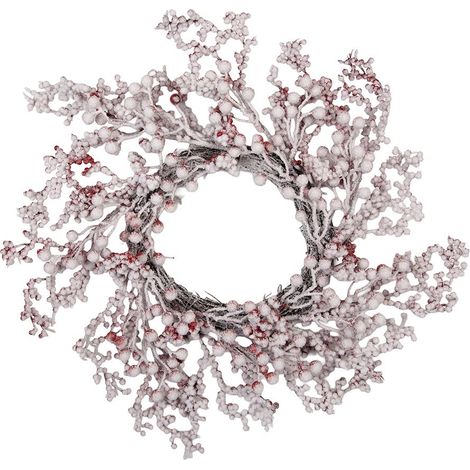 Couronne de Noël Décorative pour Porte et Mur en Plastique Blanc Rouge et Marron Ø 55 cm - PANGIVO (1/2)
