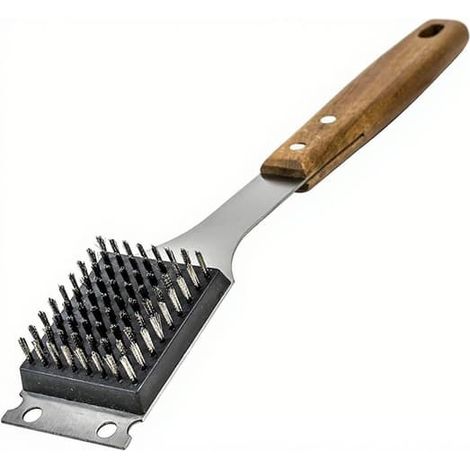 Filiyano-Brosse et grattoir pour barbecue – Brosse pour barbecue extérieur avec manche en bois large et allongé et tête de brosse remplaçable en acier (1/5)