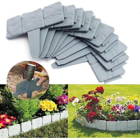 10-teiliges Set Gartenrandsteine aus Stein, Kunststoff, graue Rasenkanten, flexible Gartenkanten, für Rasenkanten, Landschaftsgestaltung und Terrassen, Set (10 Stück - Grau) (1/5)