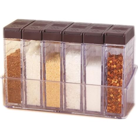 Ensemble de 6 pots à épices transparents, contenants pour sel, épices et condiments. (1/5)