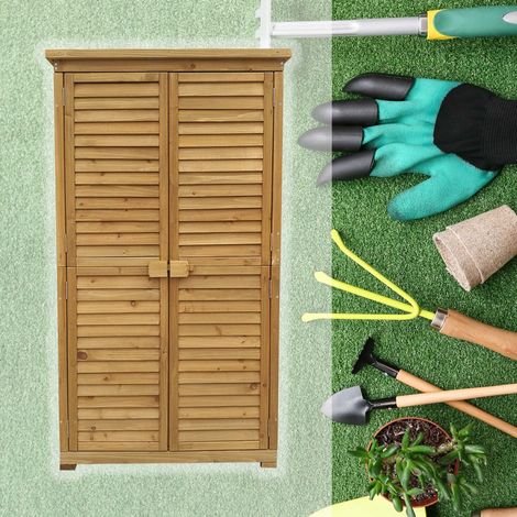 Wiltec Armoire de jardin avec Portes en lamelles – 870 x 465 x 1600 mm – en Bois d'épicéa avec toit bitumé – Jardinage Rangement Outils — vue 2