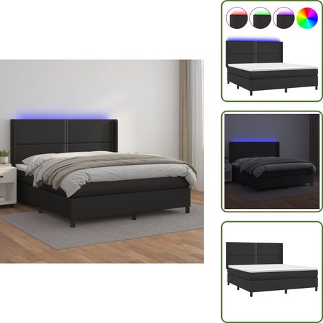 Sommier à lattes de lit matelas LED Noir 180x200cm Similicuir - Lit Plateforme - Lit Design - Lit Moderne - Lit Capitonné - Lit Avec Rangement (1/5)