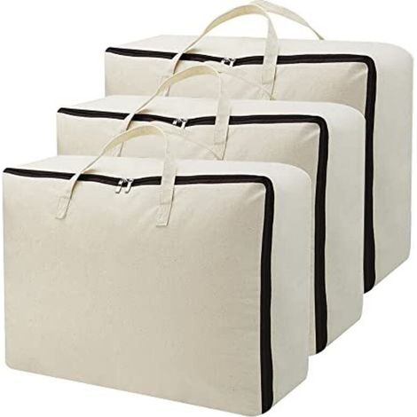 Organizer bag made of soft and breathable cotton canvas – 100% natural material with carrying handles (Beige, 3-piece set)