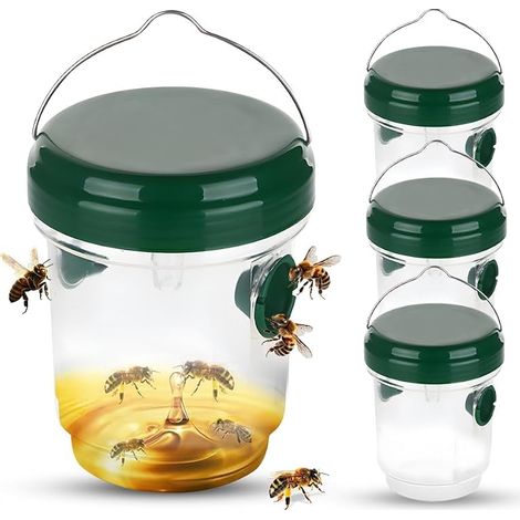 Piege a Guepes Exterieur, Piège à Frelons à Suspendre Attrape Insectes Répulsif à Guêpes en Plastique Piège Écologique pour Piege Moustique, Mouche, Moucheron (4 Pièces-Vert) (1/5)