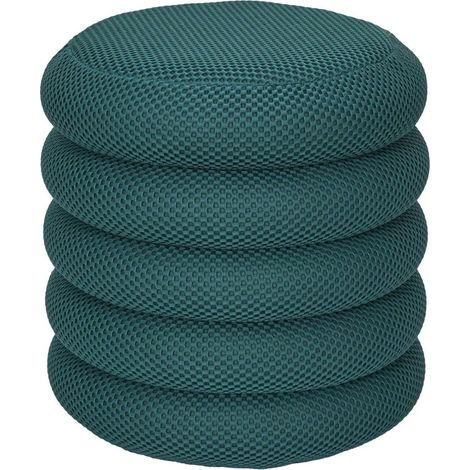 Pouf rangement rond en tissu texturé maille 3D bleu - ELECTRON (1/5)