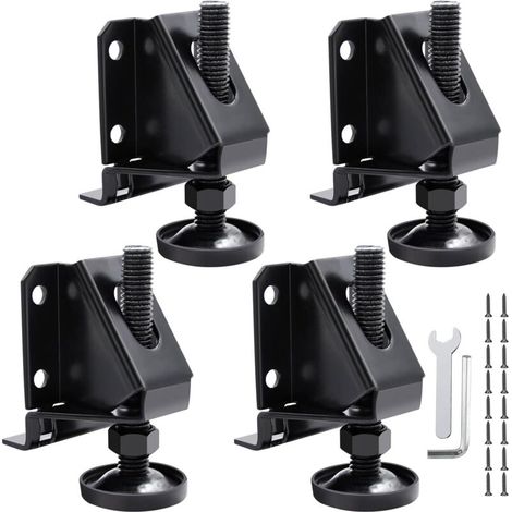 4 pieds de nivellement réglables et robustes pour meubles avec patins anti-rayures, vis et contre-écrous pour établis, armoires et tables，noir (1/5)