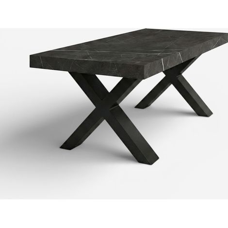 Tavolo da pranzo allungabile 12 posti 160/260x90 gambe nere Firenze - Effetto marmo nero