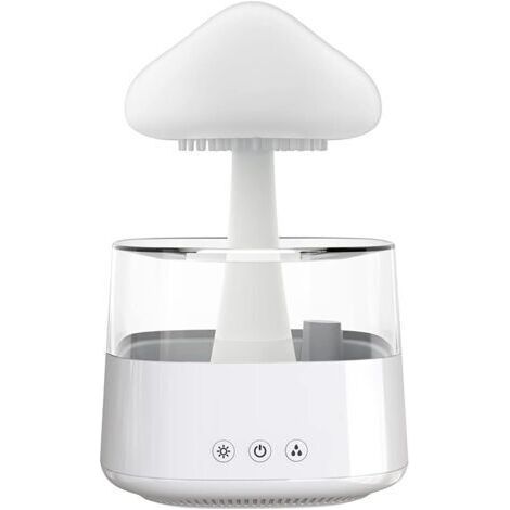 Humidificateur en Forme de Nuage de Pluie, diffuseur d'huiles essentielles, Jolie veilleuse en Forme de Champignon avec 7 Couleurs changeantes, Fontaine de Bureau, Goutte d'eau sonore pour (Blanc)