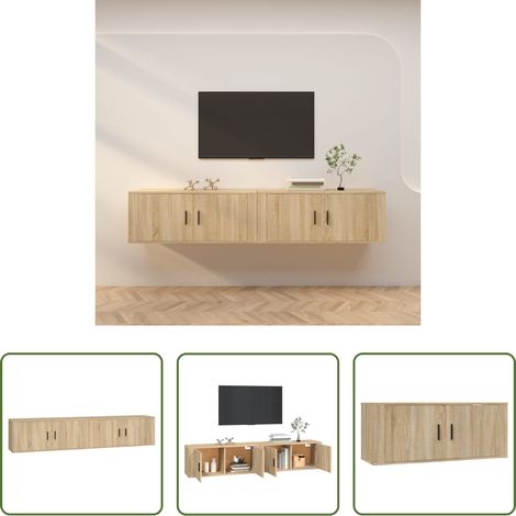 Meuble tv mural bois - Meubles TV muraux 2 pcs chêne sonoma 100x34,5x40 cm (1/5)