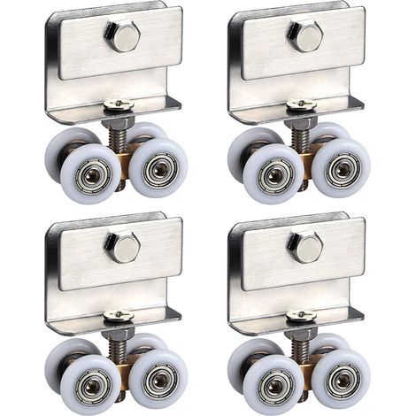 Lot de 4 roulettes pour portes coulissantes, rails avec roulettes pour salle de douche, porte coulissante en verre, avec fixations sur roulement à billes, Ø 20 mm (1/5)