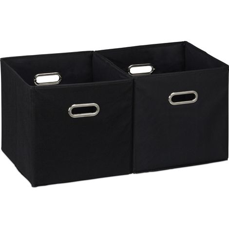 12 x Aufbewahrungsbox, Regalkorb ohne Deckel, Faltkiste mit Griff, Regalbox faltbar, Stoffbox quadratisch, 30cm, schwarz