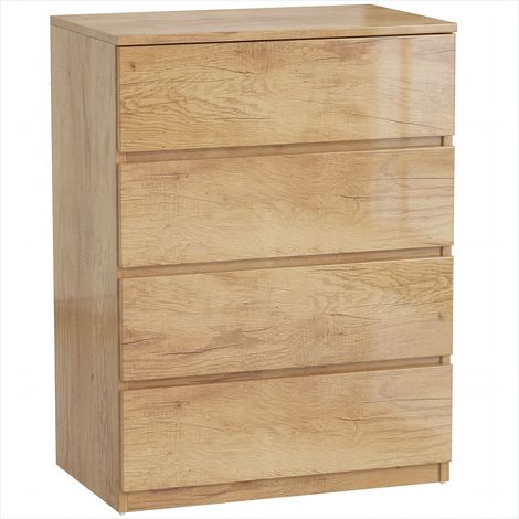 Commode minimaliste 4 tiroirs sans poignées en panneaux de particules effet bois naturel, 60 x 40 x 80 cm (1/5)
