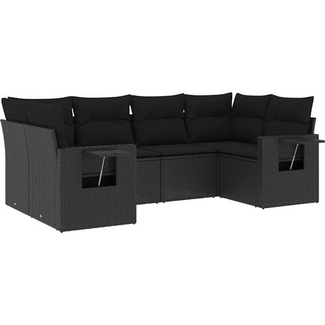 Maison Exclusive - Salon de jardin 6 pcs avec coussins noir résine tressée (1/5)