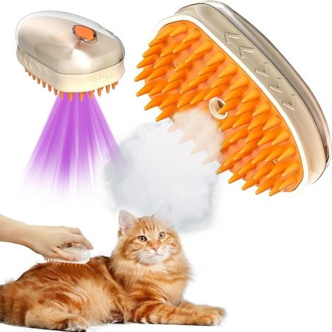 Cepillo de vapor para gatos 4 en 1 con lámpara de musgo, cepillo de vapor para gatos para el cuidado del pelaje con spray para gatos y perros de pelo largo y corto (1/4)