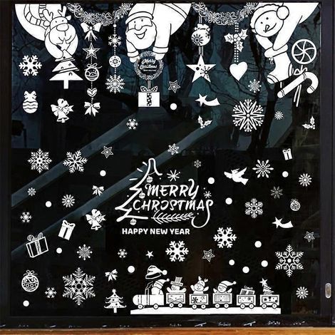 Pegatinas navideñas blancas para ventanas, decoraciones navideñas para ventanas, pegatinas para fiestas navideñas de invierno, suministros para fiestas. (1/5)
