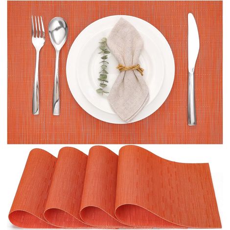 Ensemble de 4 sets de table tissés, lavables et résistants à l'huile, adaptés aux cuisines ou aux tables à manger, résistants à la chaleur et antidérapants, 30 x 45 cm, orange. (1/5)