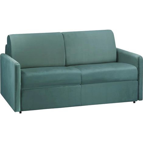 Canapé 2 places convertible express en velours vert émeraude avec assise mémoire de forme - Couchage 120 cm - Matelas 18 cm CALIFE (1/5)