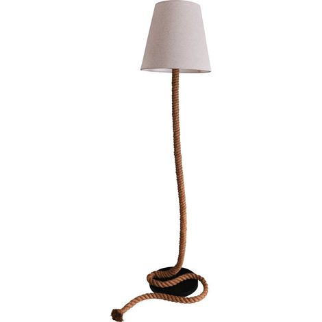 Lampadaire Design Rustique en Jute et Métal avec Abat-jour Textile Blanc E27 Hauteur 165 cm - PANGIVO (1/5)