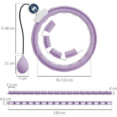 Hula hoop intelligente con contatore e palla zavorrata, 16 sezioni regolabili, viola, MODENUIT (1/4)
