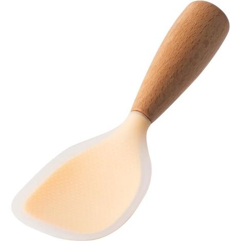 Cuchara antiadherente para arroz con mango de madera, espátula vertical para servir, apta para la cocina, 21 x 8 cm. (1/4)