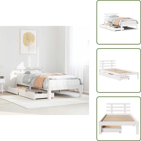 Letto in legno massello - vidaXL Giroletto con Cassetti Bianco 75x190 cm Legno Massello di Pino - Letto con ruote