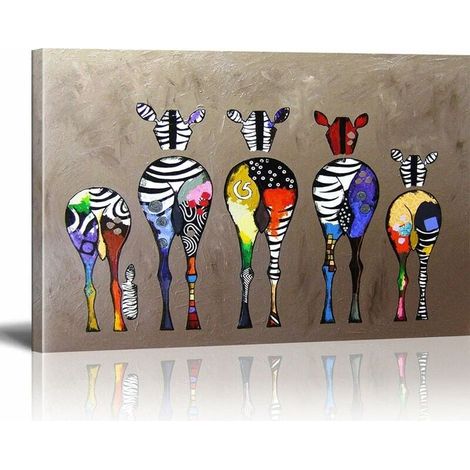 Toile tableau zebra herd 40x50cm – Impression HD écologique – Décoration murale moderne – Art de rue graffiti coloré (1/5)