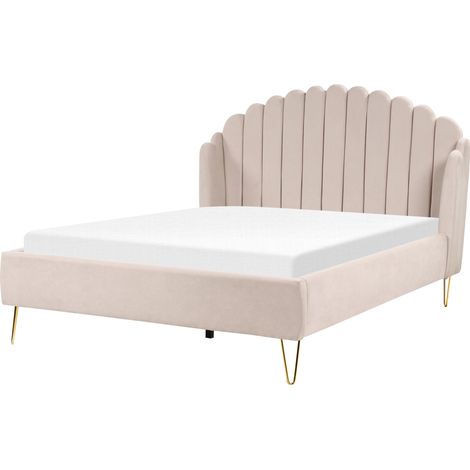 Cama con somier de poliéster 140 x 200 cm cabecero beige Ambillou