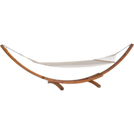 Garden Hammock White Cotton Sling Dark Solid Wood Arc Stand Freestanding TREVISO