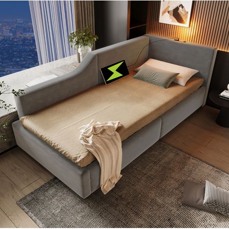 Sofá cama 90x200 con almacenaje, luz y USB-C DESVIAE (1/5)
