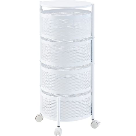 Chariot de service desserte cuisine salon meuble de rangement à 4 niveaux acier 75 x 33 cm blanc (1/5)