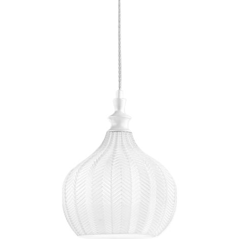 Suspension Cleofe S/11 Blanche - Structure En Métal Blanc Mat Avec Verre Opale 1Xe27 Max 60W Ip20 - Gealuce (1/3)