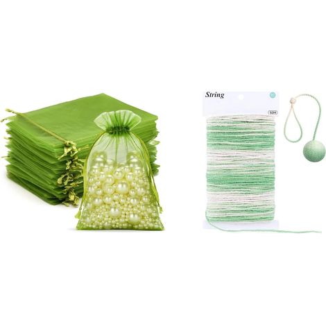 50PCS Vert Sauge Sacs Organza et Ficelle de Jute Dégradée (1/5)