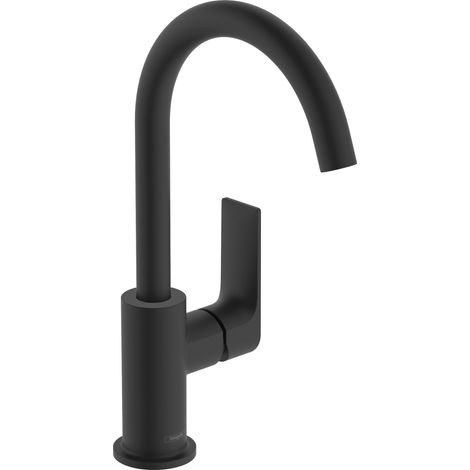 Hansgrohe Rebris E - Waschtischarmatur mit Ablauf und Schwenkauslauf, schwarz matt 72576670 (1/5)
