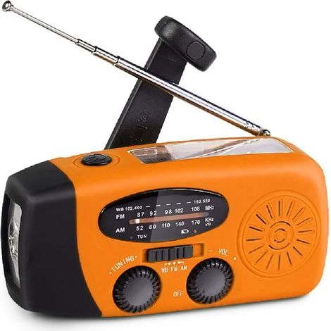 Ra météo solaire portable d'urgence, ra AM/FM de survie à manivelle avec lampe de poche LED, batterie externe 2000 mAh, orange